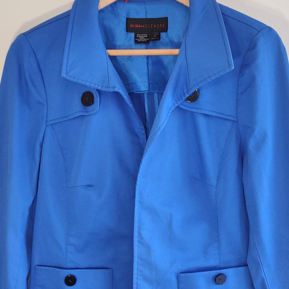 Nina McLemore Crop Trench Jacket Lightweight Size 8 Royal Blue Sporty Polish - Picture 4 of 7